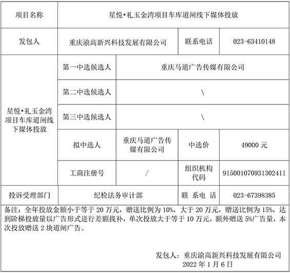 星悦•礼玉金湾项目车库道闸线下媒体投放单一来源采购谈判结果公示-重庆马道广告传媒有限公司.jpg